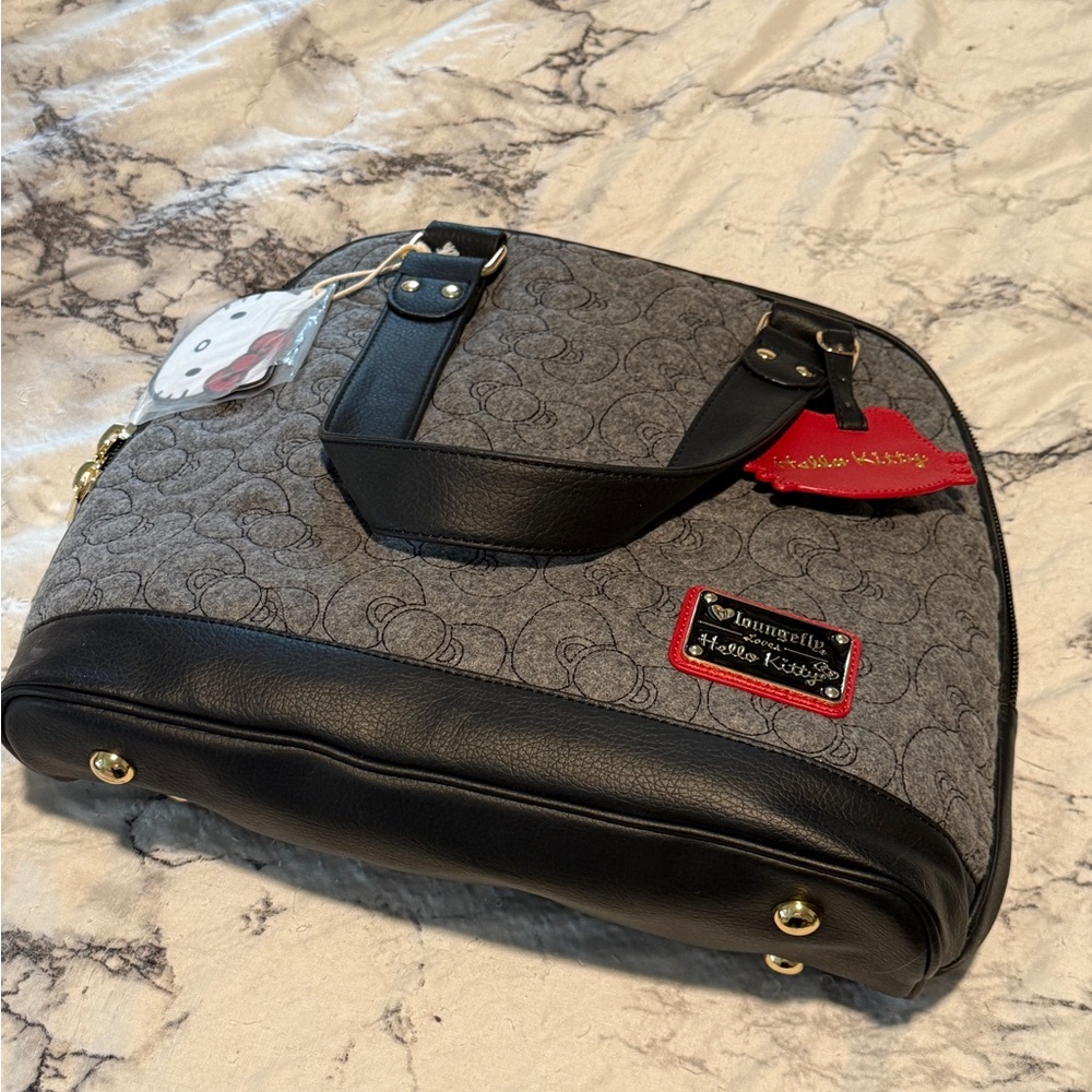 Loungefly x Hello Kitty Gray and Black Bag with Gold Hardware
